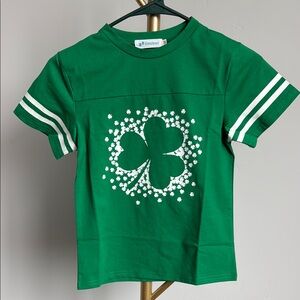 🎈Boys, St. Patrick’s Day, Green & White Clover, T-Shirt, Size 120 6yr Old